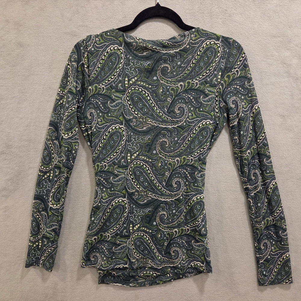 INC International Concepts Faux Wrap Mesh Top Women M Paisley Ruched Whimsigoth - Picture 4 of 11